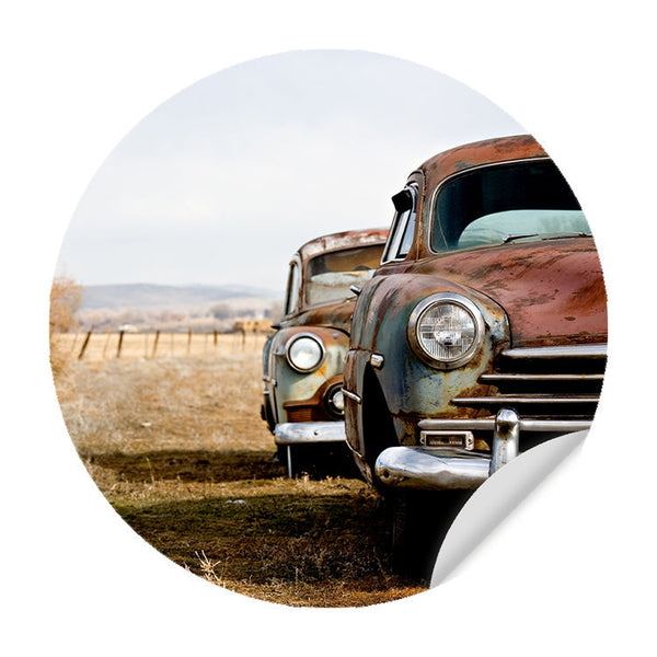 Behangcirkel - Vintage Auto's - Behangsticker
