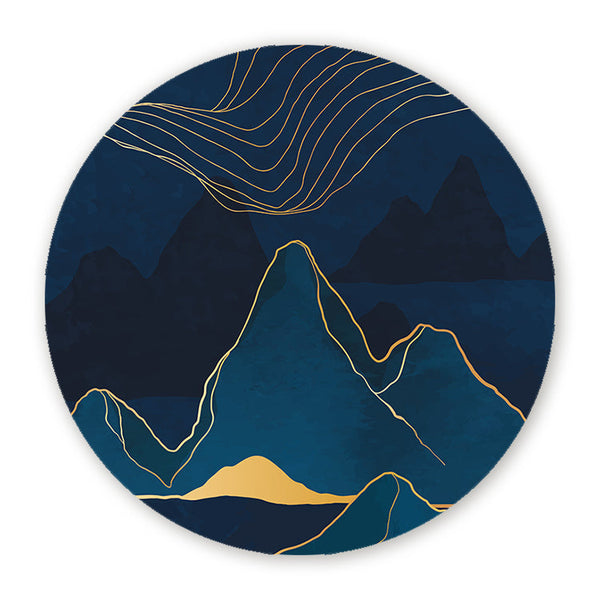 Muurcirkel Abstracte Bergen Blauw Goud 2