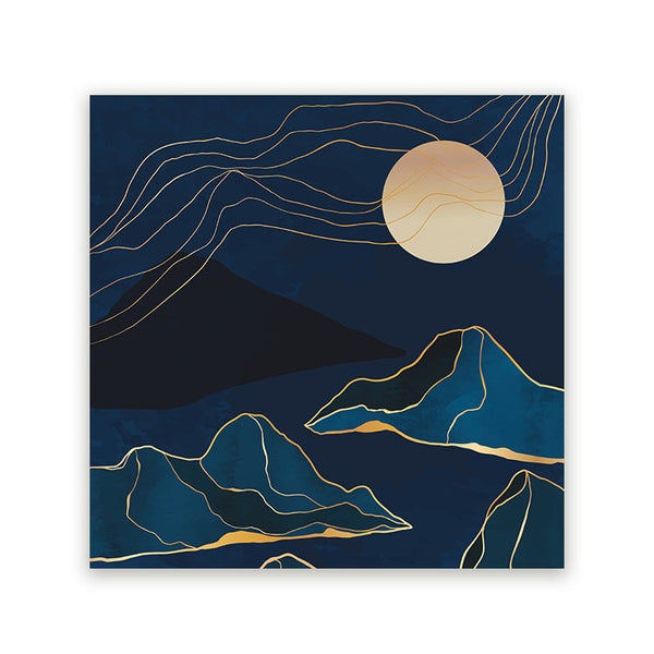 Schilderij Abstracte Bergen Blauw Goud 1