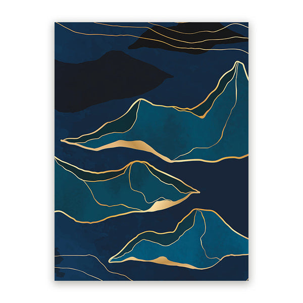 Schilderij Abstracte Bergen Blauw Goud 2