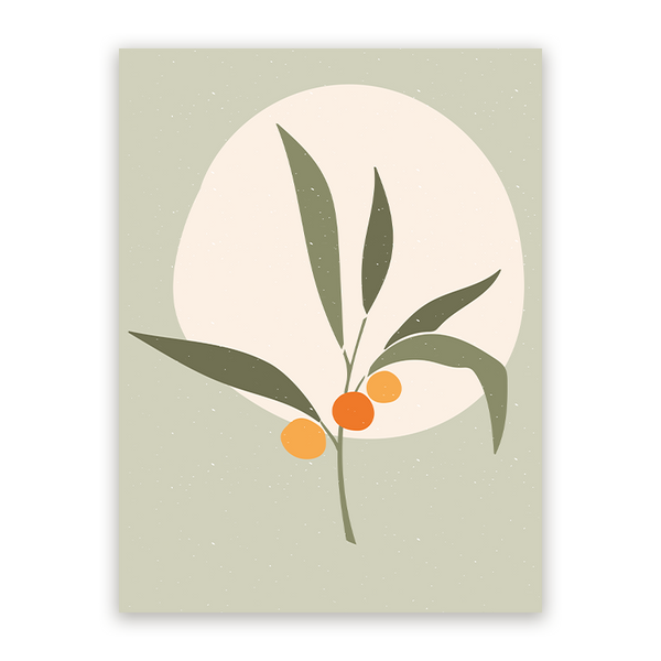 Schilderij Abstracte Tak met Bessen