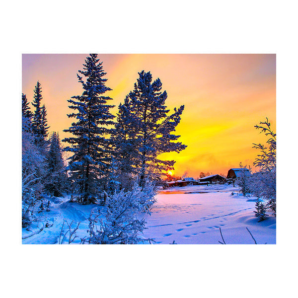 Schilderij Winterlandschap bij Zonsondergang